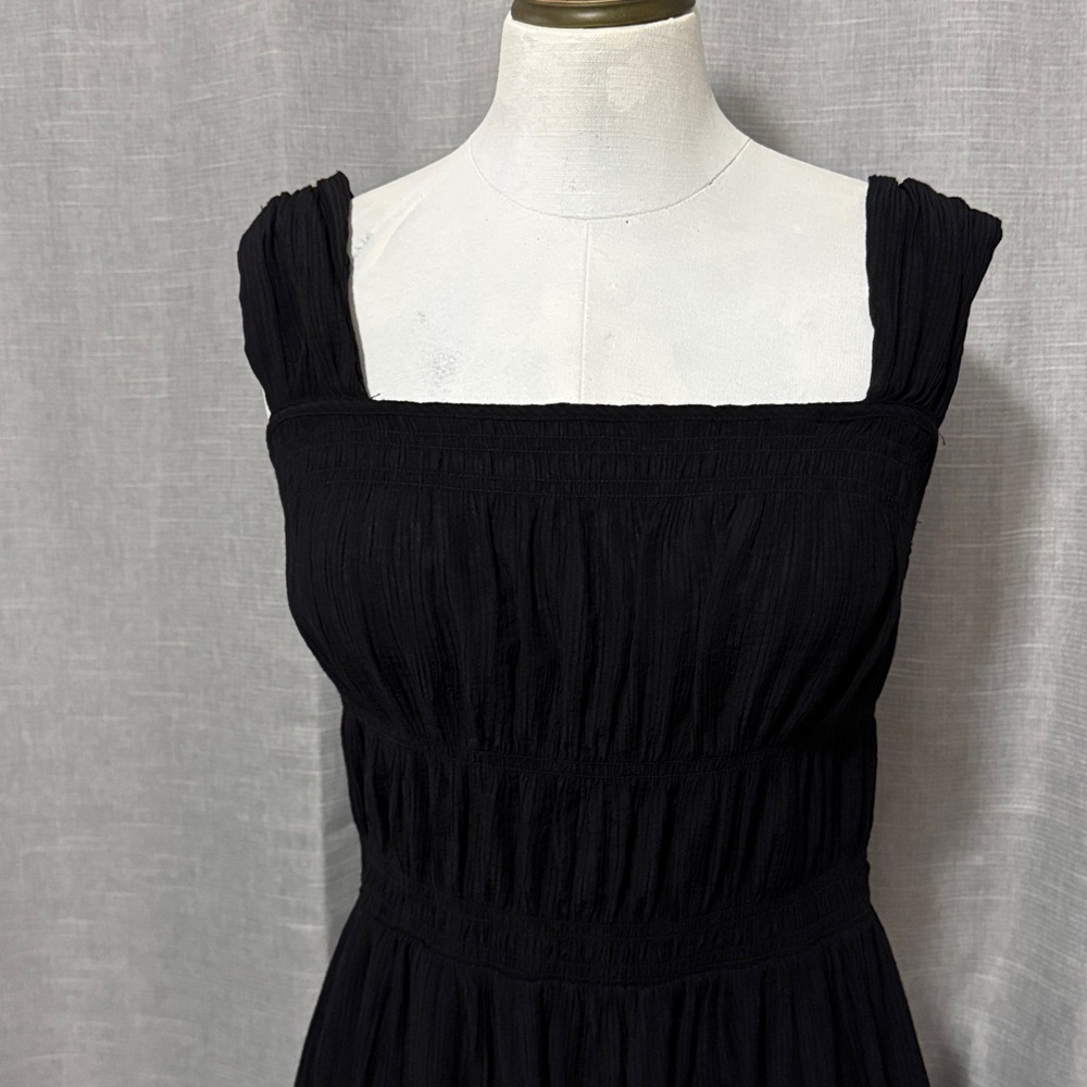 NWOT H&M Sun Dress-Sz S-Black-Wide Straps-Elastic Top-Gathered Details-Viscose - Picture 3 of 15